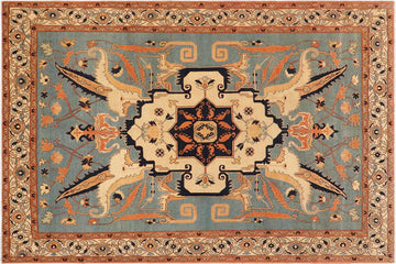 handmade Geometric Veg Dye Blue Beige Hand Knotted RECTANGLE 100% WOOL area rug 9 x 12